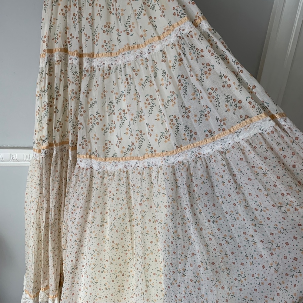 Vintage 1970s Gunne Sax Floral Print Corset Bodice Cottagecore Maxi Dress XS/S - Picture 5 of 14